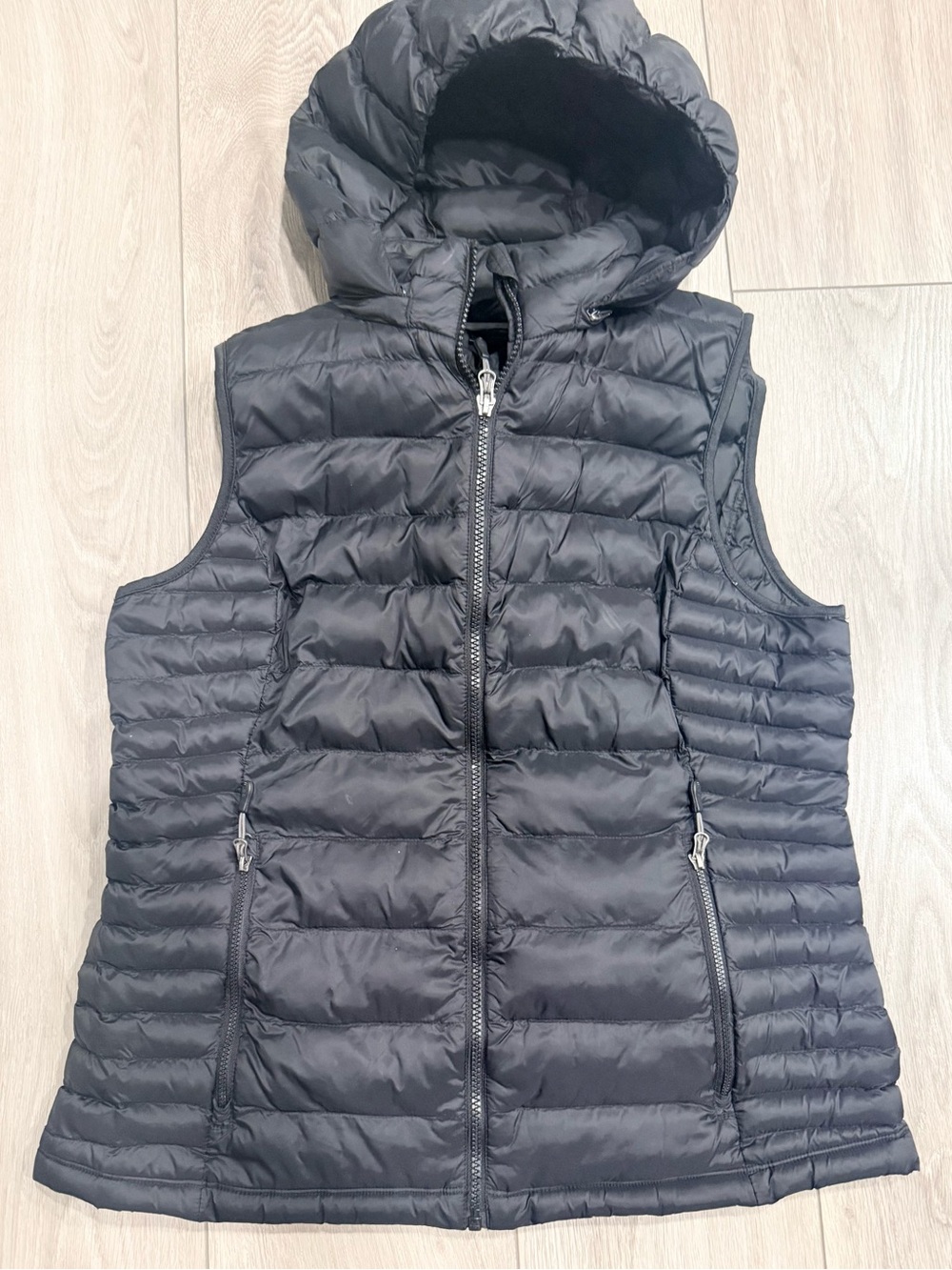 90 Degree By Reflex Black Quilted Hooded Puffer Vest with Zipper Pockets